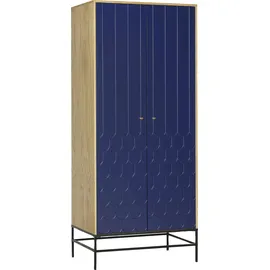 Andas Drehtürenschrank Fräsungen in den Fronten, goldene Griffe, Breite 80 cm, FSC®, blau