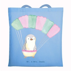 Mr. & Mrs. Panda Tragetasche Pinguin Fallschirm springen - Sky Blue - Geschenk, Fallschirmsprung, (1-tlg), Cross Stitching Griffe blau