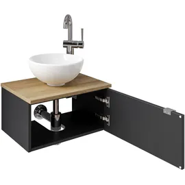 Saphir Waschtisch SAPHIR "Serie 6915 Waschschale mit Unterschrank für Gästebad, Gäste WC", schwarz (schwarz matt, riviera eiche, schwarz matt touch), B:51cm H:39,8cm T:35cm, Waschtische, Waschtisch, 51 cm breit, 1 Tür, Waschtischplatte, kleine Bäder, ohne