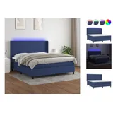 vidaXL Boxspringbett mit Matratze & LED Blau 160x200 cm Stoff