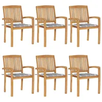 VidaXL Stapelbare Gartenstühle mit Kissen 6 Stk. Massivholz Teak