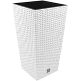 26,6 Liter Pflanzkübel Blumenkübel in Rattan-Optik inkl. Einsatz weiss Rato Serie viereckig
