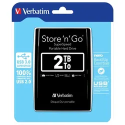 Verbatim Festplatte 2TB, USB 3.0, 6.35cm (2.5''), schwarz Store ́n ́Go, Portable, Software Nero Backup, Retail