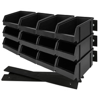 Lantelme 18 Wandregal Stapelboxen schwarz mit 6 Wandleisten stabile einfach montierbare erweiterbare Wandleisten Kleinteilemagazin stapelbar Deutsche Herstellung