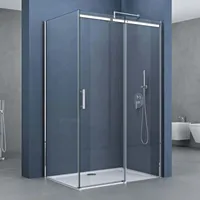 doporro Eckdusche 80x140x195cm chrom Duschkabine Duschabtrennung ESG-Sicherheitsglas Klarglas Schiebetür inkl. Easy-Clean-Beschichtung Einstieg links/rechts