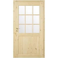 Kilsgaard Zimmertür Holz mit Glas Typ 02/SP6 - SP9 Kiefer unbehandelt, DIN Rechts, 860x2110 mm,ohne Verglasung (9 Sprossen)