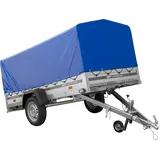 Einachsanhänger mit Aluminiumseitenwänden 264x125 Unitrailer Garden 264 KIPP ALU mit H-800 Rahmen und blauer Plane