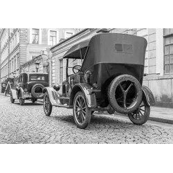 Fototapete PAPERMOON "VINTAGE OLDTIMER-SCHWARZ WEIßAUTO DESIGN XXL TAPETE", bunt, B:4,50m L:2,80m, Vlies, Tapeten