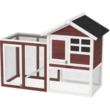 PawHut Hasenstall Multi-ausgestattet: Oberteil mit Rampe, Kotwanne, Fenster + sicheres Außengehege 2 Türen 122L x 63B x 92H cm Terrakotta   Aosom