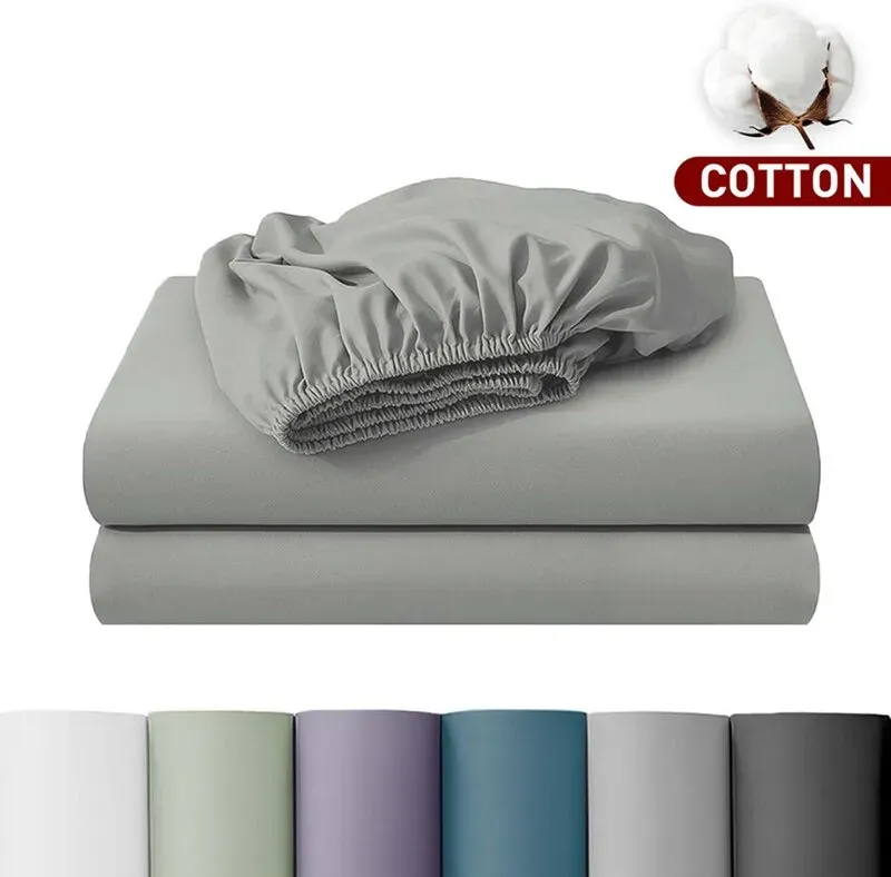 LeBonsoir Spannbettlaken 90 x 200 cm, 30 cm/12 Zoll tiefer Bezug – 100 % Baumwolle, rutschfester Gummizug, nur 1 Spannbettlaken – Hellgrau