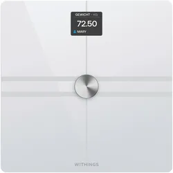 Personenwaage WITHINGS "Body Comp, WLAN- oder Bluetooth-Konnektivität", weiß, PersonenwaagenB:32,5cm H:2,56cm T:32,5cm, Glas, spezielle Modi für Schwangerschaft, Babys und Athleten, B:32,5cm H:2,56cm T:32,5cm