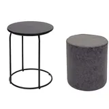 Mendler 2er-Set Sitzhocker und Beistelltisch HWC-K48, Kaffeetisch Tisch Hocker, MVG-zertifiziert MDF Metall Kunstleder ~ schwarz