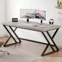 luxuskollektion Grauer PC Gaming Schreibtisch Holz Metall Heimbüro Stauraum