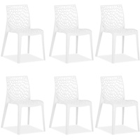 Homestyle4u 2467, Gartenstuhl weiß 6er Set stapelbar wetterfest Gartenmöbel Stühle aus Kunststoff modern