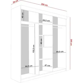 kier furniture Schiebetürenschrank Malani 200 x 205 x 59 cm Schwarz/Grau