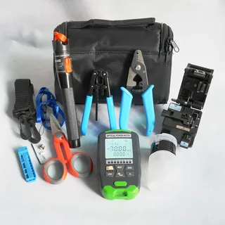 ALLGRIIT Fiber Optic FTTH Tool Kit Glasfaser Werkzeug Set, werkzeug mit optischem Leistungsmessgerät mit RJ45-Netzwerktest Visual Fault Locator Glasfaser Cleaver lwl miller