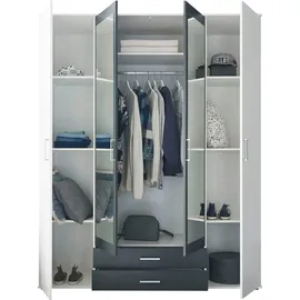 SchlafKONTOR Drehtürenschrank Hanau 160 x 196 x 54 cm Weiß/Grau