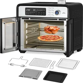 Homelux Heißluftfritteuse XXL Minibackofen mit Umluft, 1700W 18 Programme, 7 Zubehörteile inkl. Drehspieß, Doppelventilator, Heißluft-Backofen,