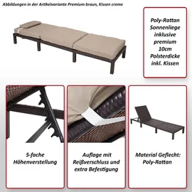 MCW Poly-Rattan Sonnenliege A51 Basic Grau Kissen Dunkelgrau
