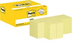 Post-it Haftnotizen Kanariengelb Verschiedene Größen (6 x 76 x 76mm, 6 x 76 x 127mm, 12 x 38 x 51mm) Packung mit 24 Blöcken à 100 Blatt Vorteilspackung 12 +12 (38 x 51mm) GRATIS
