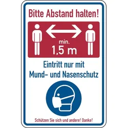 Kombischild, Bitte Abstand halten! Eintritt nur mit Mund- und Nasenschutz - 100x150 mm Folie selbstklebend