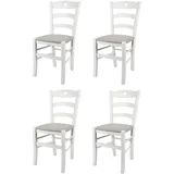 t m c s Tommychairs - 4er Set Stühle Cuore für Küche und Esszimmer, Robuste Struktur aus Buchenholz, deckend Weiss lackiert und gepolsterte Sitzfläche mit Stoff in der Farbe Perlgrau bezogen