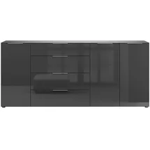 manjana möbel Sideboard MANJANA MÖBEL "Style", grau (anthrazit matt, glas anthrazit, metall chrom), B:225cm H:98,7cm T:40cm, Glas, Holzwerkstoff, Metall, Sicherheitsglas ESG, Sideboards, Sideboard, mit Glasfronten, mit Metallgriffen, melaminbeschichtet