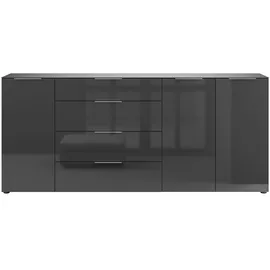manjana möbel Sideboard MANJANA MÖBEL "Style", grau (anthrazit matt, glas anthrazit, metall chrom), B:225cm H:98,7cm T:40cm, Glas, Holzwerkstoff, Metall, Sicherheitsglas ESG, Sideboards, Sideboard, mit Glasfronten, mit Metallgriffen, melaminbeschichtet