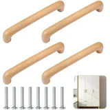 4 Stück Möbelgriffe Holz, 143mm Griffe für Schranktüren mit 8 Schrauben