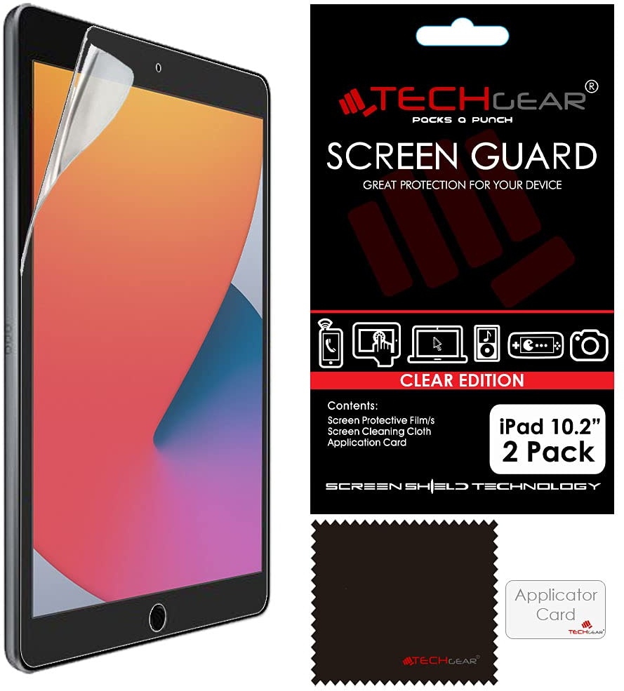 TECHGEAR 2 Stück Schutzfolie für iPad 10.2 2021/2020 / 2019, Ultra Klare Schutzfolie Kompatibel mit iPad 9. / 8. / 7. Generation 10,2 zoll 2021/2020 / 2019 Neuste Modell