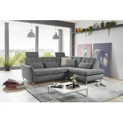 Ecksofa DIE PLANBAR "MP-IN20016 L-Form mit Federkern-Polsterung", grau, B:242cm H:87cm T:116cm, 100% Polyester, Sofas, wahlweise mit Kopfstützen und Bettfunktion, mit Federkern-Polsterung