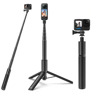 Wiseten Selfie Stick Stativ für GoPro Insta360, 120CM Einbeinstativ Ausziehbar Selfie Stick Stativ Zubehör für GoPro Hero 13/12/11/10/9/8 Black Insta360 X5 X4 X3 One X2/RS DJI Osmo Pocket 3/4