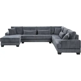 Atlantic Home Collection Wohnlandschaft Miron, U-Form, Breite: 332cm, weicher XXL-Cordbezug, inklusive 6 Zierkissen grau