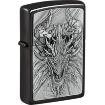 Zippo Sturmfeuerzeug - Metal Dragon, High Polish Black, Emblem - Nachfüllbar - Wiederverwendbar - Windfestes Design - Geschenkbox - Made in USA