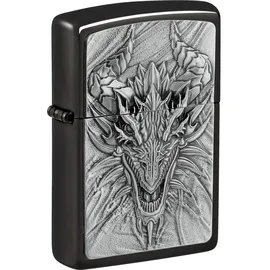 Zippo Sturmfeuerzeug - Metal Dragon, High Polish Black, Emblem - Nachfüllbar - Wiederverwendbar - Windfestes Design - Geschenkbox - Made in USA