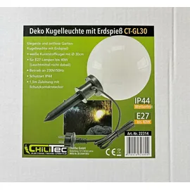ChiliTec Wegeleuchte CT-GL30cm, Kunststoff, weiß, mit E27-Fassung, 230V, für außen, 30 cm