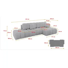 altdecor Ecksofa Samt mit Schlaffunktion 2-Sitzer Grau