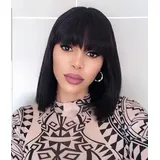 Echthaar Pericke Kurz Bob Straight Human Hair Wig Real Hair Wigs Short Short Bob Human Hair Wig 12 Inch Short Black Wig Echthaar Pericke Mit Pony Schwarz 130% Dichte