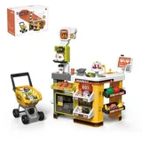 Esun Kinder-Putzwagen Kaufmannsladen Kinder mit Zubehör, Kaufladen Kasse Kinder Spielzeug, (Packung), Reinigungswagen mit Kinderbesen, Kinder Staubsauger gelb