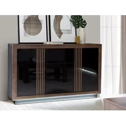 Sideboard FORTE "Savona", braun (schwarz, schlammeiche, schwarz hochglanz), B:162,7cm H:98,2cm T:42,3cm, FSC-zertifizierter Holzwerkstoff, Sideboards, Breite 162 cm, inkl. Sockelbeleuchtung