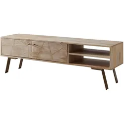 TV Lowboard Garda im Landhaus-Stil, für Fernseher bis 55 Zoll, Massivholz Mango und Metall. 145x35x47 cm | Kadima Design