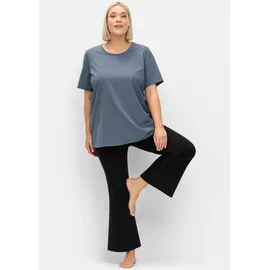 sheego Yogashirt SHEEGO "T-Shirt", Damen, Gr. 40/42, grau (rauchgrau), 73% Baumwolle, 27% Polyester, unifarben, Rundhals, Shirts Yogashirt