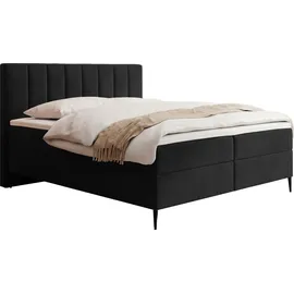 WFL GROUP BOXBETT Allen mit Bettkasten, Samt Schwarz 120x200 cm – inkl. H4 Taschenfederkern Matratze & Foam Topper