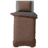 one-home Biber Bettwäsche Winter Baumwolle Uni Kuschelig Flauschig Warm Weiche Fein-Biber, Farbe:Braun, Größe:155x220 cm und 80x80 cm
