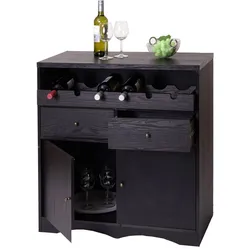 Weinschrank HWC-F65, Weinregal Flaschenregal Holzregal, MVG-zertifiziert 89x80x40cm ~ Eiche-schwarz