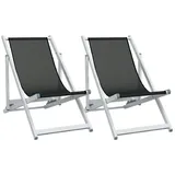 vidaXL Strandstühle 2 Stk. Klappbar Schwarz Aluminium und Textilene