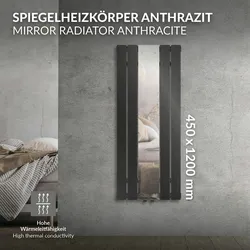 LuxeBath Spiegel  Heizkörper Anthrazit  Handtuchheizung Radiator Heizung 450x1200mm