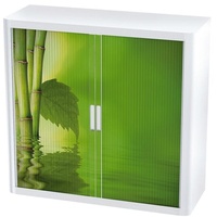 Rollladenschrank Motiv grüner Bambus braun, easyOffice, 110x104x41.5 cm