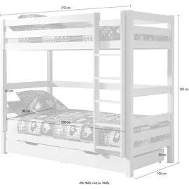 Vipack Etagenbett Pino 90 x 200 cm inkl. 2 Bettschublade weiß