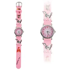 bb Klostermann Pferde Kinderuhr 3D Gehäusefarbe rosa
